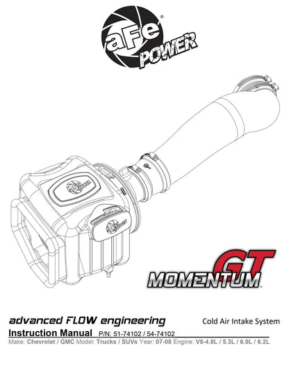 aFe Momentum GT V8 4.8/5.3/6.0/6.2L Cold Air Intake | GM Trucks/SUVs (54-74102)