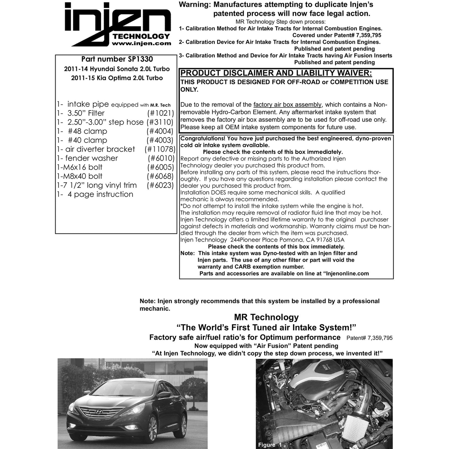 Injen Short Ram Intake | Hyundai Sonata / Kia Optima / Azera / Cadenza (98-17) / 2011-14 Hyundai Sonata / Kia Optima (SP1330BLK)