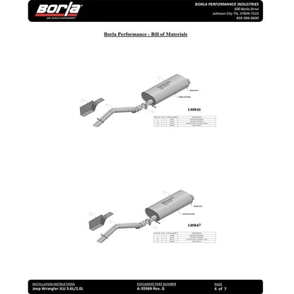 Borla 3.6L AT/MT 4WD Touring Cat-back | Jeep Wrangler (18-20) (140846)