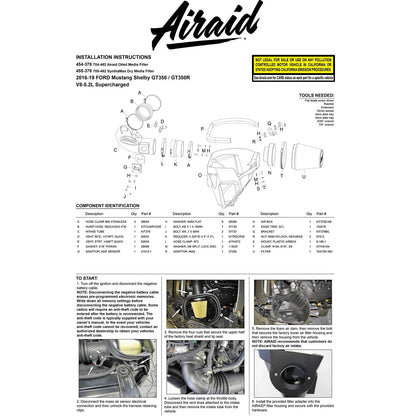 Airaid Performance Air Intake System | Ford Mustang Shelby 5.2L (16-18) (454-378)