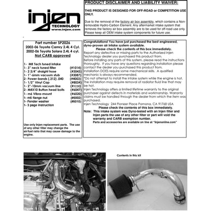 Injen 04-05 Toyota Camry / Solara 4-Cylinder Polished Short Ram Intake | Toyota Camry (94-11) / Lexus ES300 (97-01) / Toyota Solara (99-08) / Toyota Avalon (00-04) / Lexus ES330 (01-06) (SP2026P)