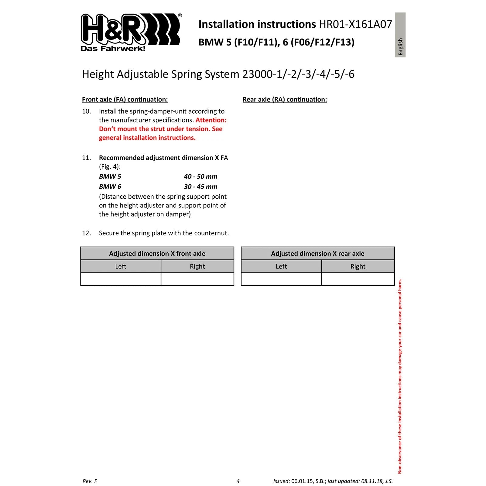 H&R VTF Adjustable Lowering Springs | BMW 650i Coupe (12-19) w/ Adaptive Drive (F13) (23000-5)