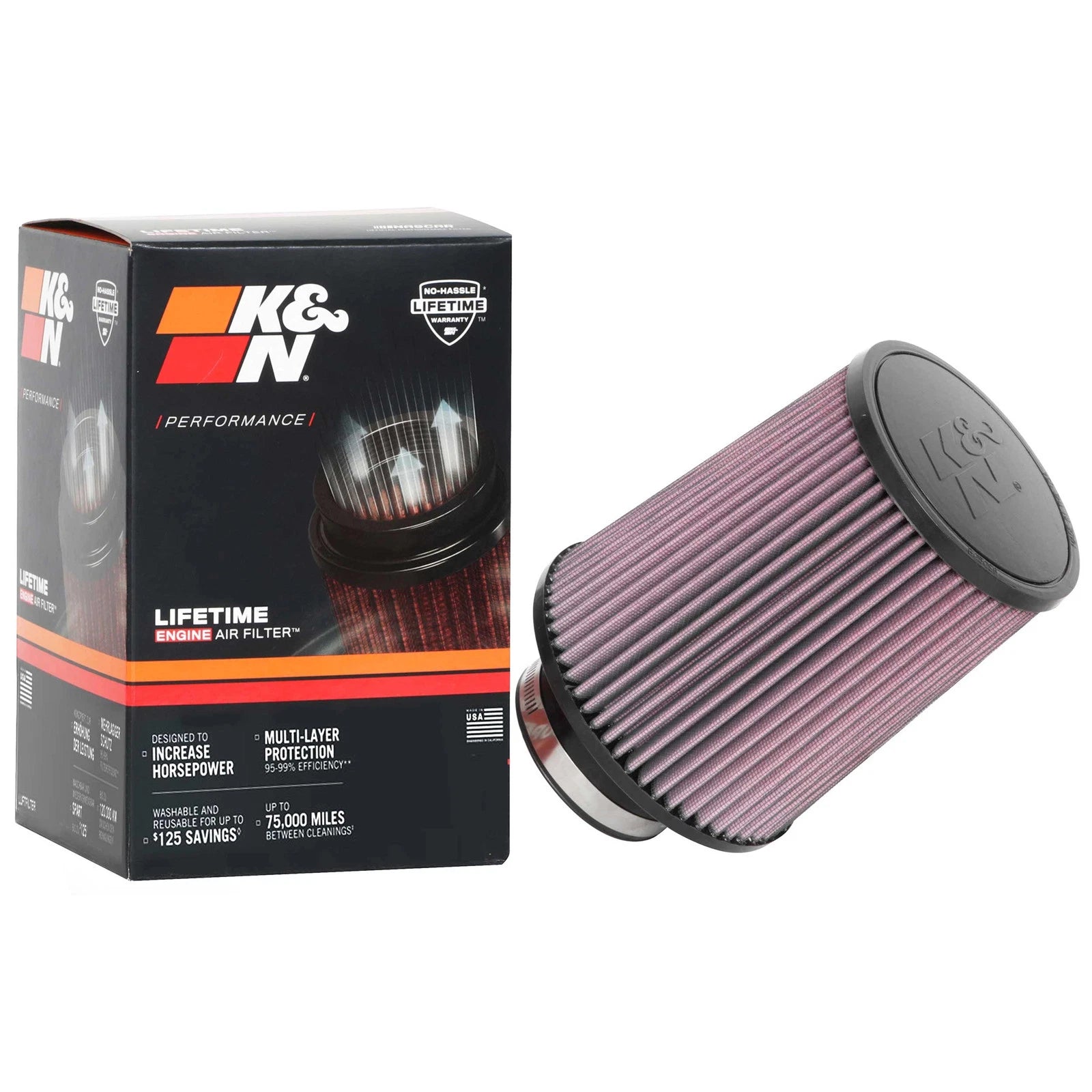 K&N RU-5100 Universal Round Tapered Performance Washable Air Filter for Intake