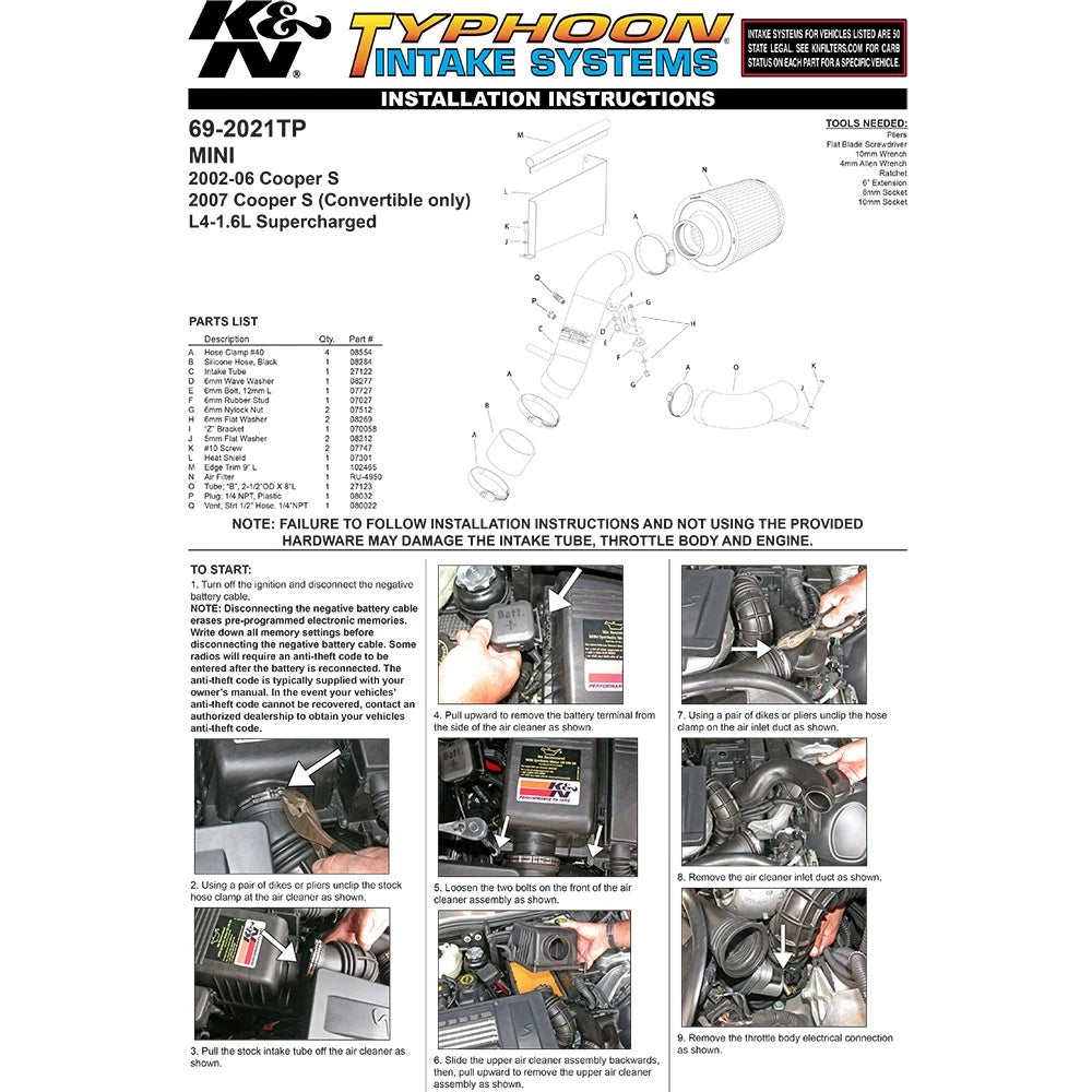 K&N Polished Typhoon Short Ram Intake | 2002-2007 Mini Cooper S (69-2021TP)