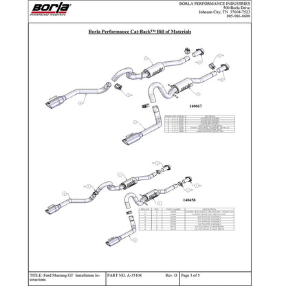 Borla Cat-Back Exhaust System - S-Type | 1999-2004 Ford Mustang 4.6L (140067)
