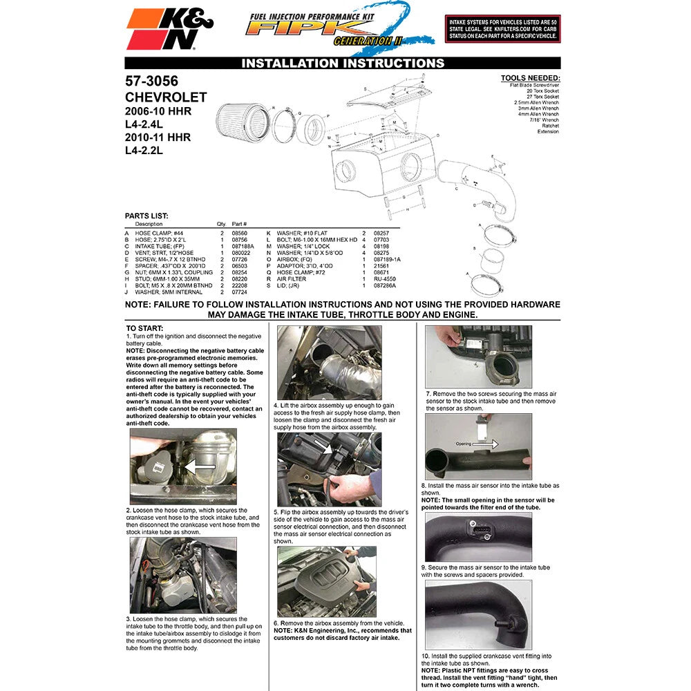 K&N 2.4L L4 Performance Intake Kit | Chevrolet HHR (06)