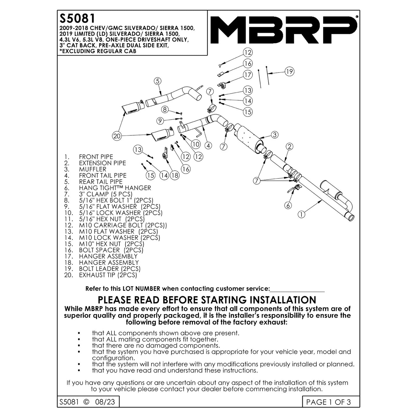 MBRP 3in Cat-Back Pre-Axle Dual Outlet Exhaust w/ 4in Tip | Chevrolet Silverado 1500 (09+) (S5081AL)