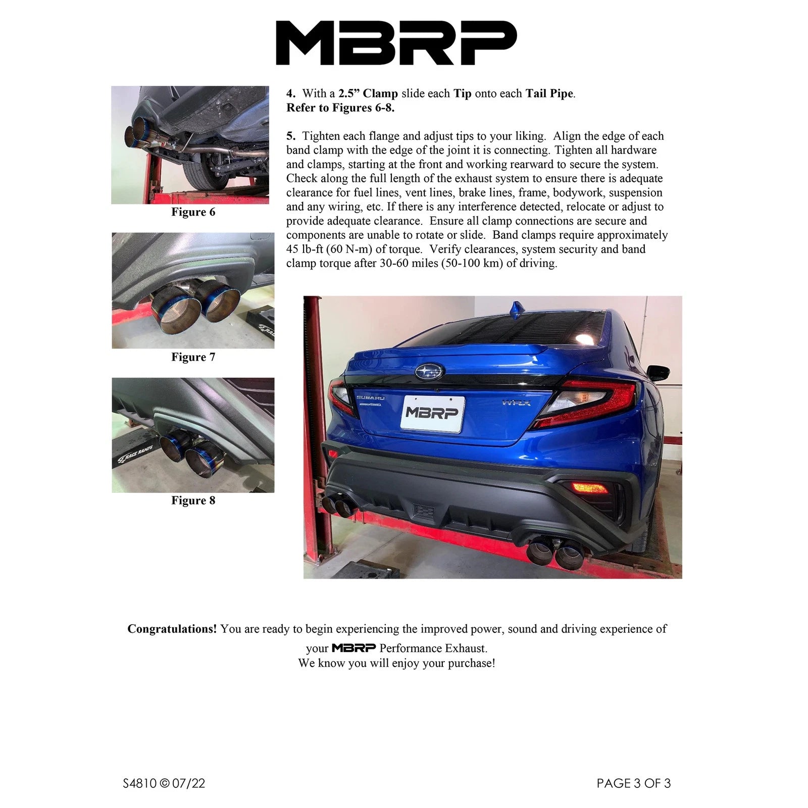MBRP Dual Split Axleback Exhaust with Quad Tips | 2022+ Subaru WRX (S48103)