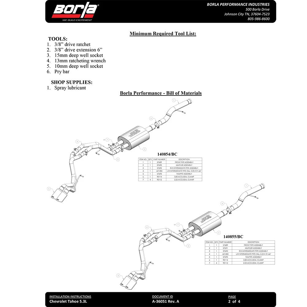Borla 2/4WD Black Chrome S-Type Cat-Back Exhaust | Chevrolet Tahoe 5.3L V8 (21-22) (140855BC)