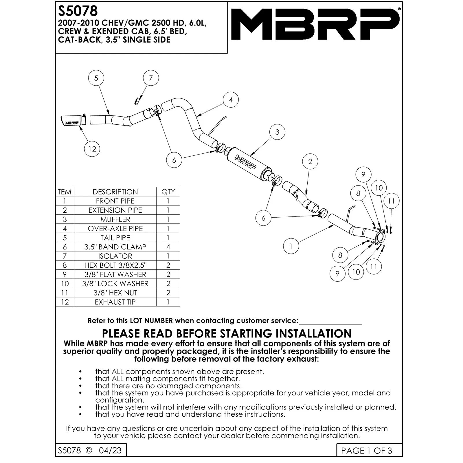 MBRP 3.5in Alum Cat-Back Single Side Exit Exhaust | Chevy/GMC 2500HD 6.0L V8 (07-10) (S5078AL)