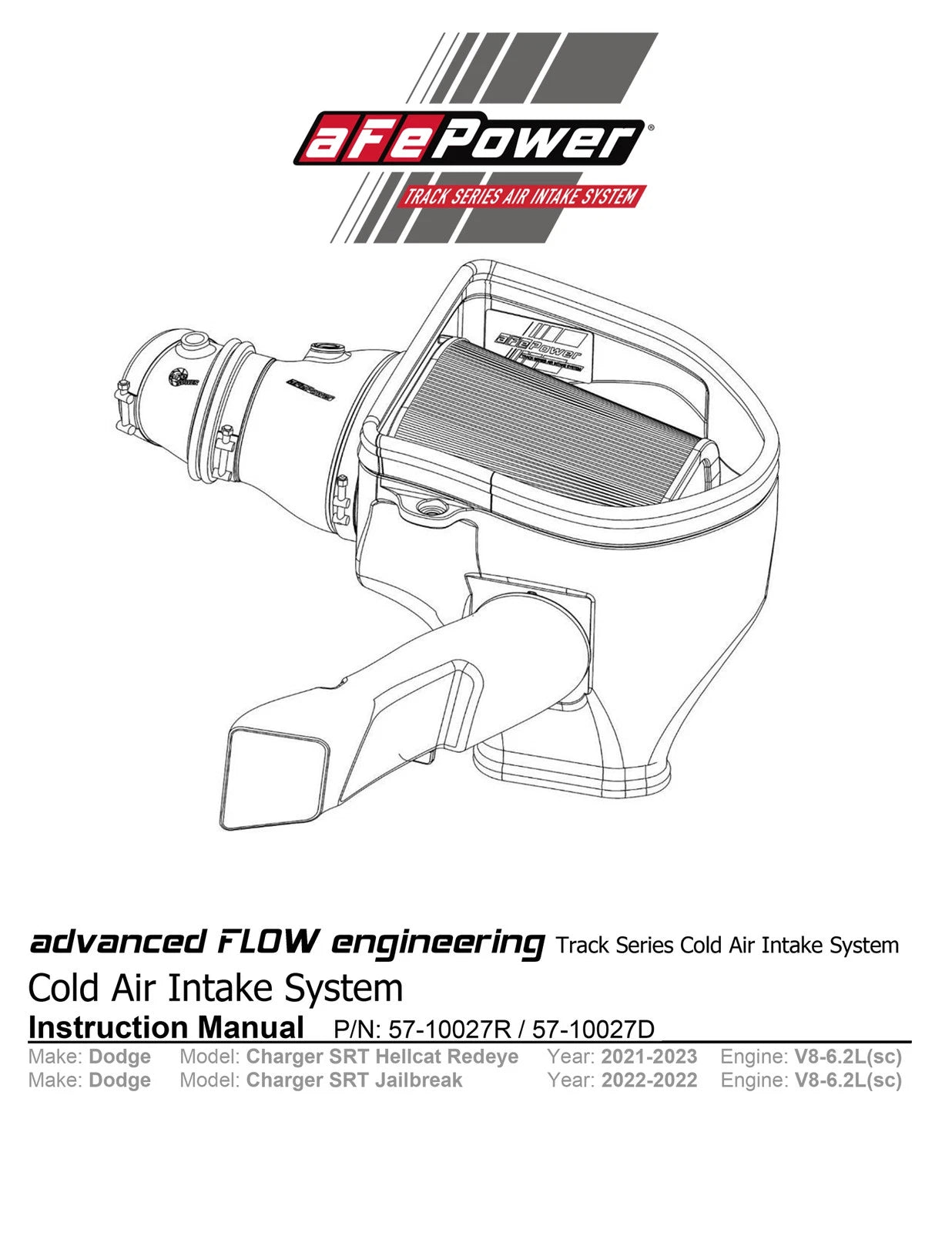 aFe Track Series Stage-2 Carbon Fiber Intake System | Dodge Charger SRT Hellcat Redeye (21-23) (57-10027D)