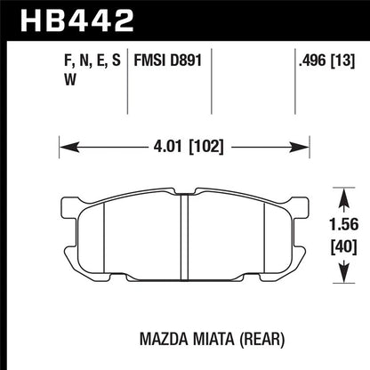 Hawk Performance Street Rear Brake Pads | Mazda Miata (2001–2002) (HB442F.496)