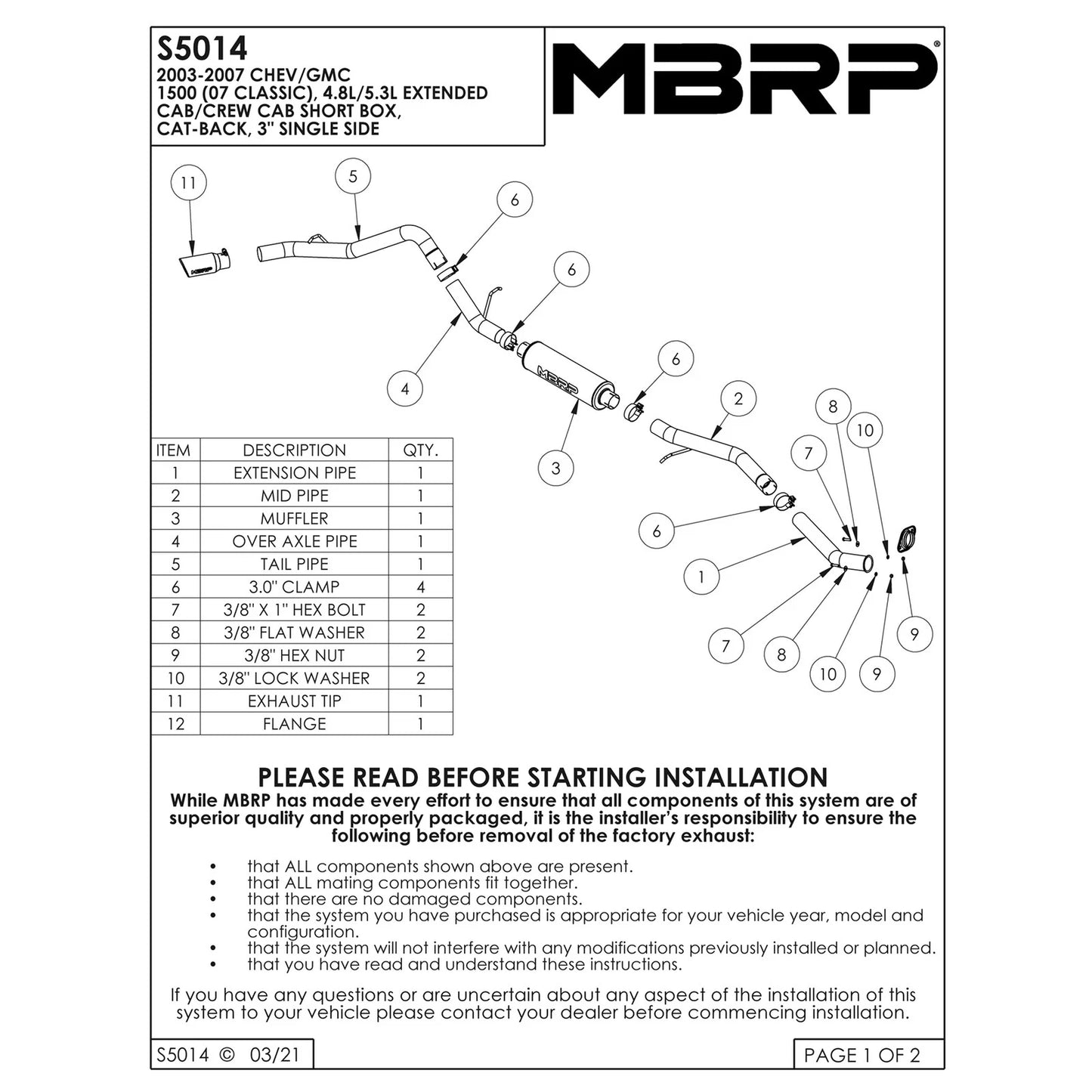 MBRP 3in. Cat-Back Single Side Exhaust | Chevy/GMC 1500 Classic 03-07 (S5014409)