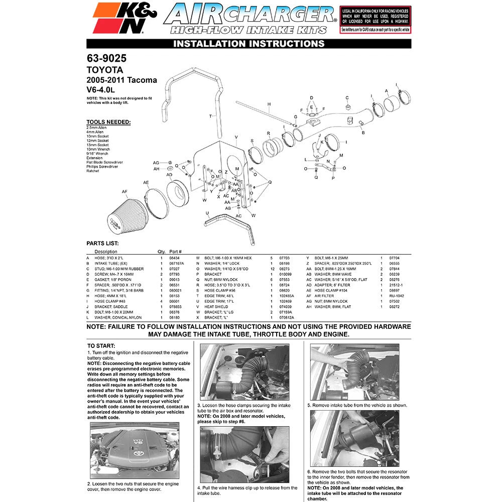 K&N AirCharger Performance Intake | Toyota Tacoma (05-10) (63-9025)
