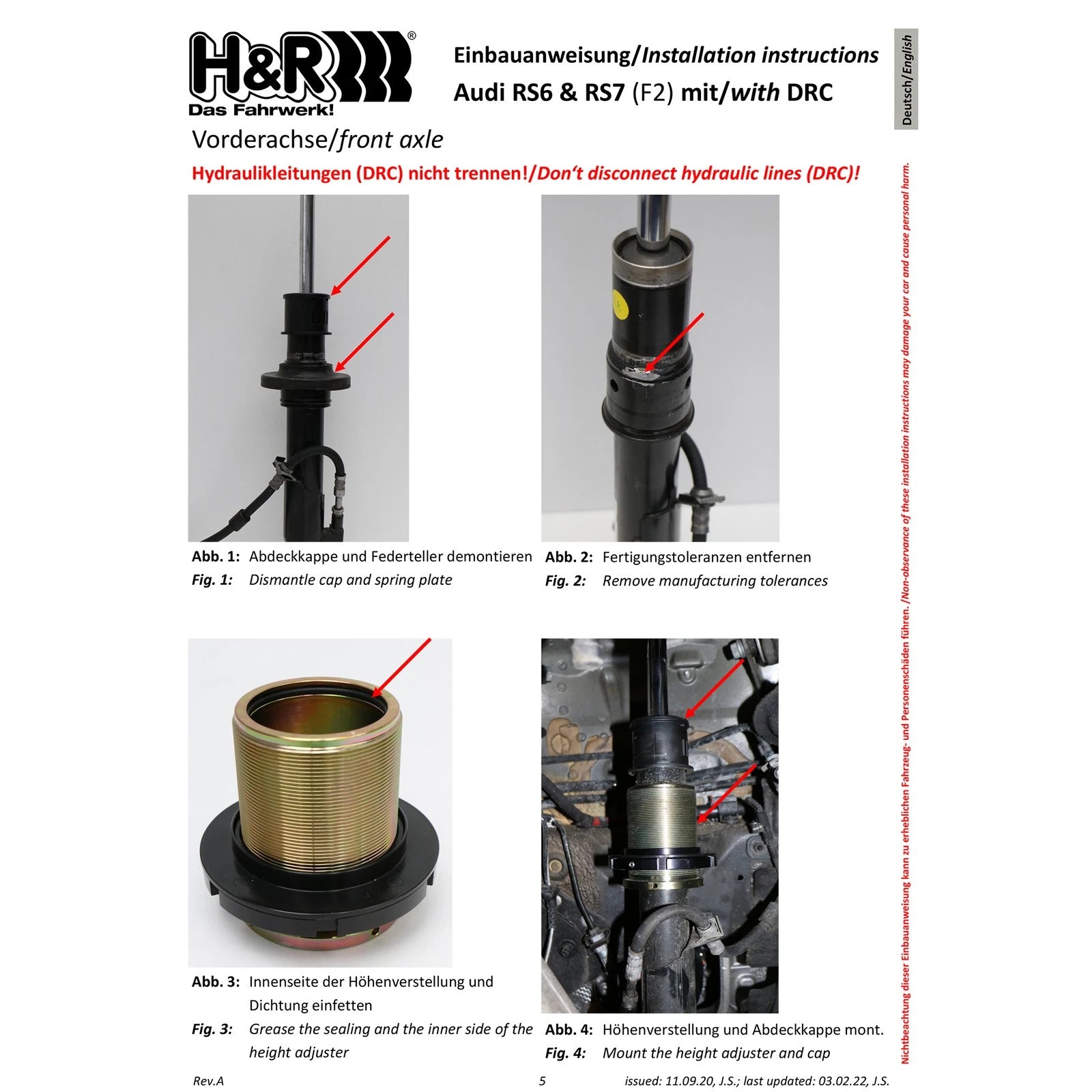 H&R VTF Adj Lowering Springs | Audi RS6 Avant AWD / RS-Sport Susp Plus w/ DRC (20-23) (23021-1)