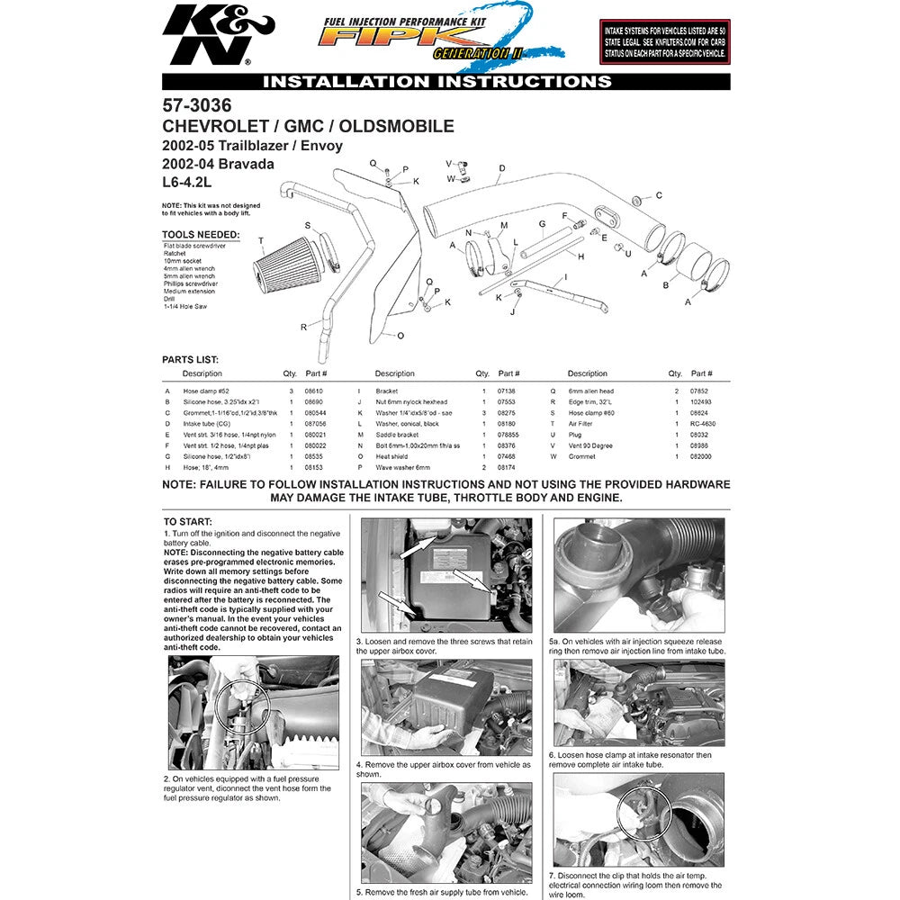 K&N Engineering Performance Intake Kit: Chevy Trailblazer 2002 - 2004