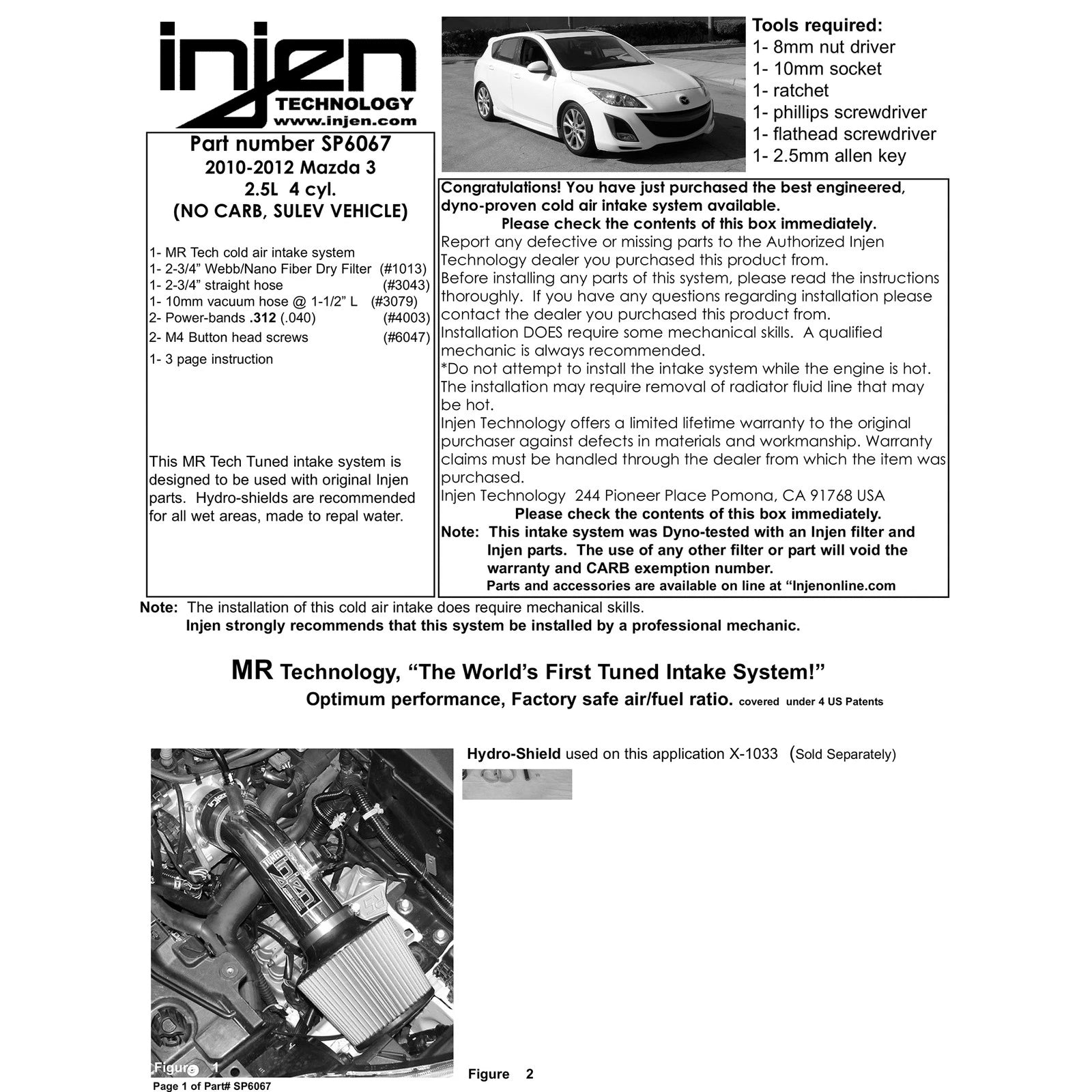 Injen 10-12 Mazda 3 2.5L-4cyl Black Short Ram Intake | Ford Focus (98-08) / Mazda3 BK (03-09) / MazdaSpeed 3 BL (09-13) (SP6067BLK)