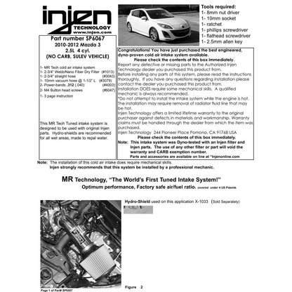 Injen 10-12 Mazda 3 2.5L-4cyl Black Short Ram Intake | Ford Focus (98-08) / Mazda3 BK (03-09) / MazdaSpeed 3 BL (09-13) (SP6067BLK)