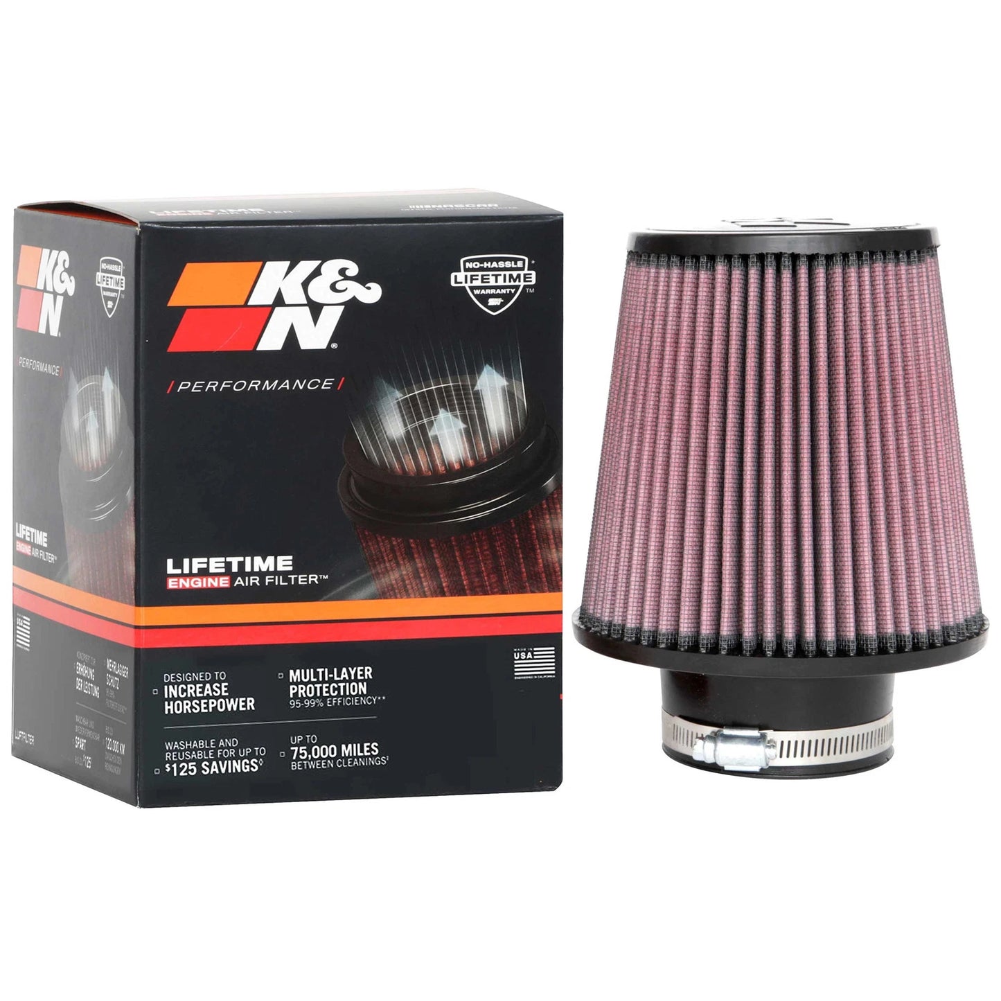 K&N RU-4180 Universal Round Tapered Performance Washable Air Filter for Intake