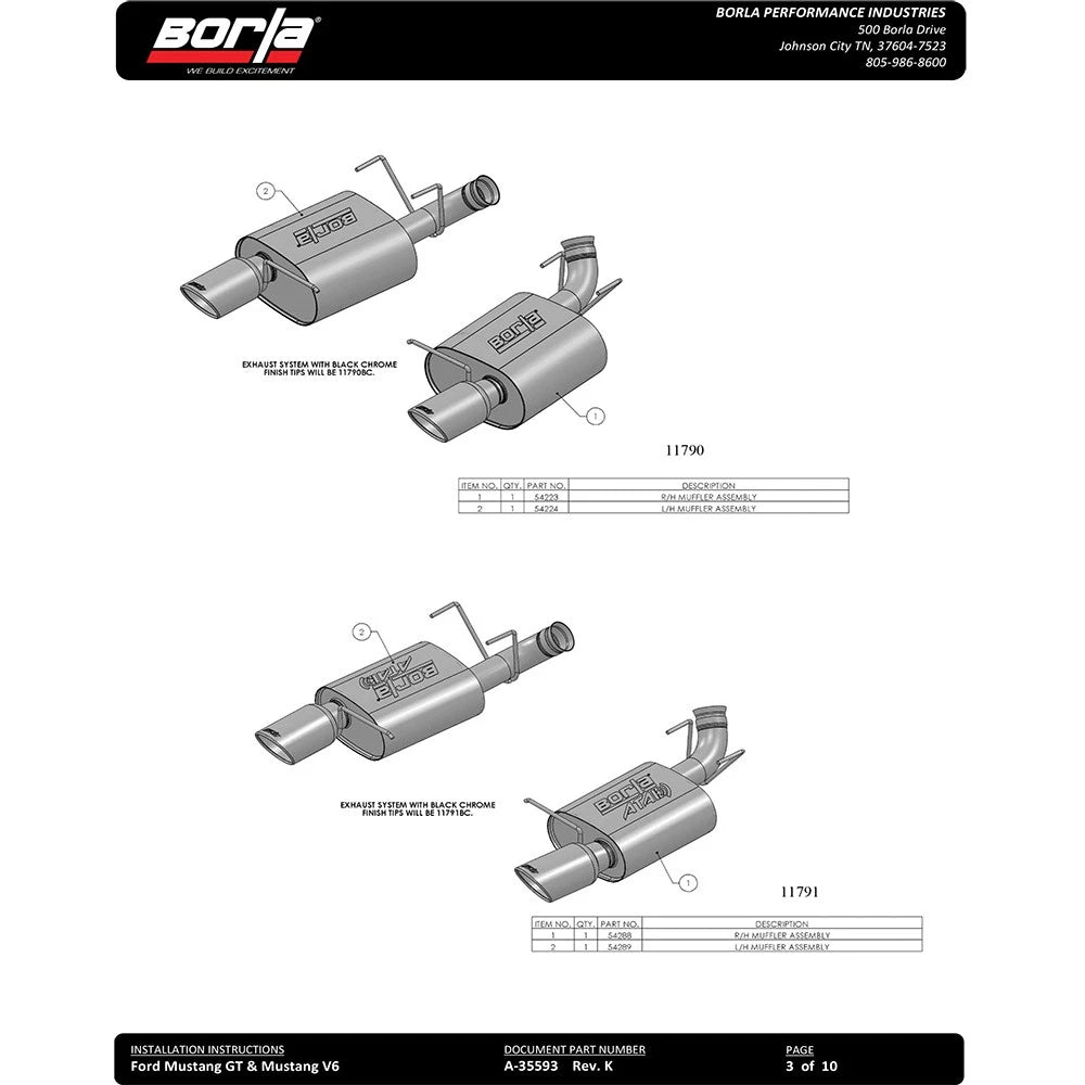 Borla Axle-Back Exhaust System - S-Type | 2011-2014 Ford Mustang 3.7L (11796)