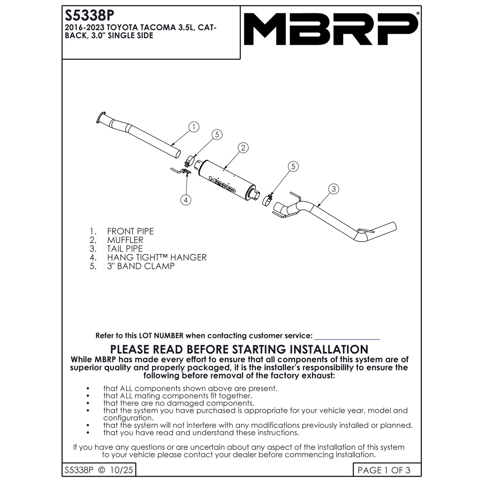 MBRP 3in Cat-Back Single Side Exit Aluminum Exhaust System | Toyota Tacoma 3.5L (16-19) (S5338P)