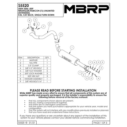 MBRP 2.5in. D&S Cat-Back Single Rear Exhaust | Jeep Wrangler TJ 04-06 4.0L I6 (S5520409)