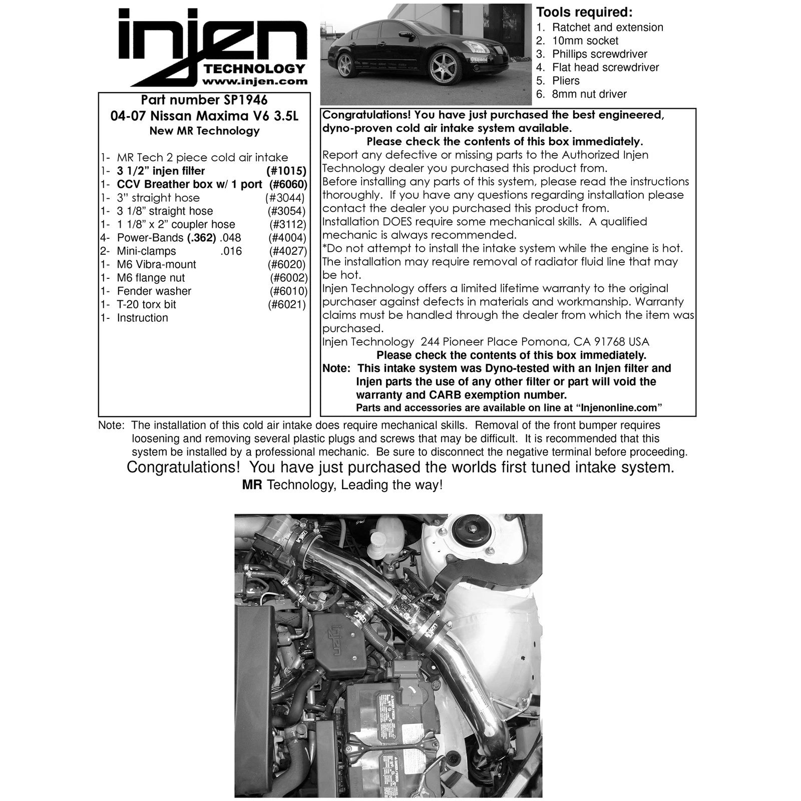 Injen Polished Cold Air Intake System | Nissan Maxima V6 3.5L (04-07) (SP1946P)