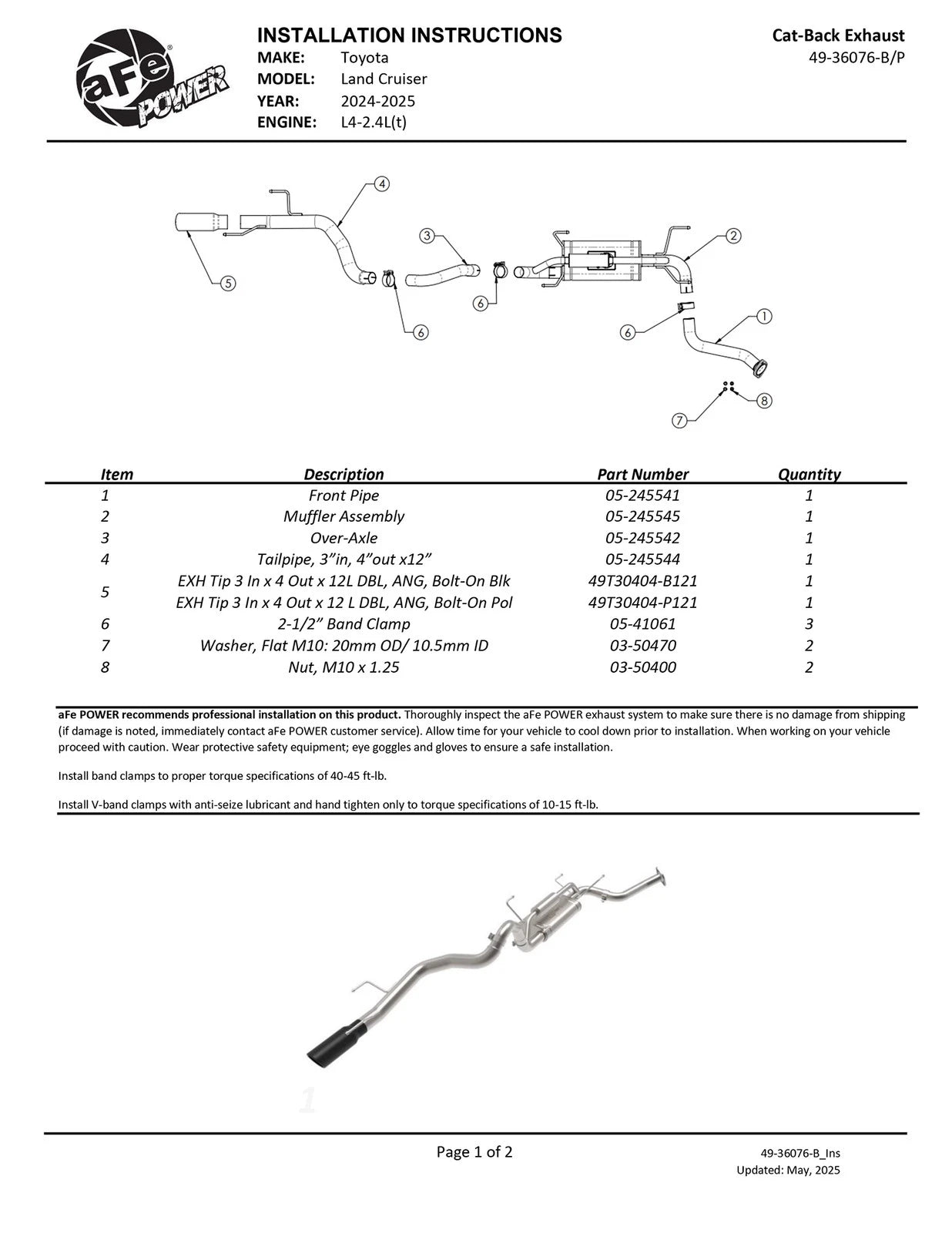 aFe Vulcan 2.5in-3in SS Cat-Back Exhaust w/ Black Tip | Toyota Land Cruiser (24-25) (49-36076-B)