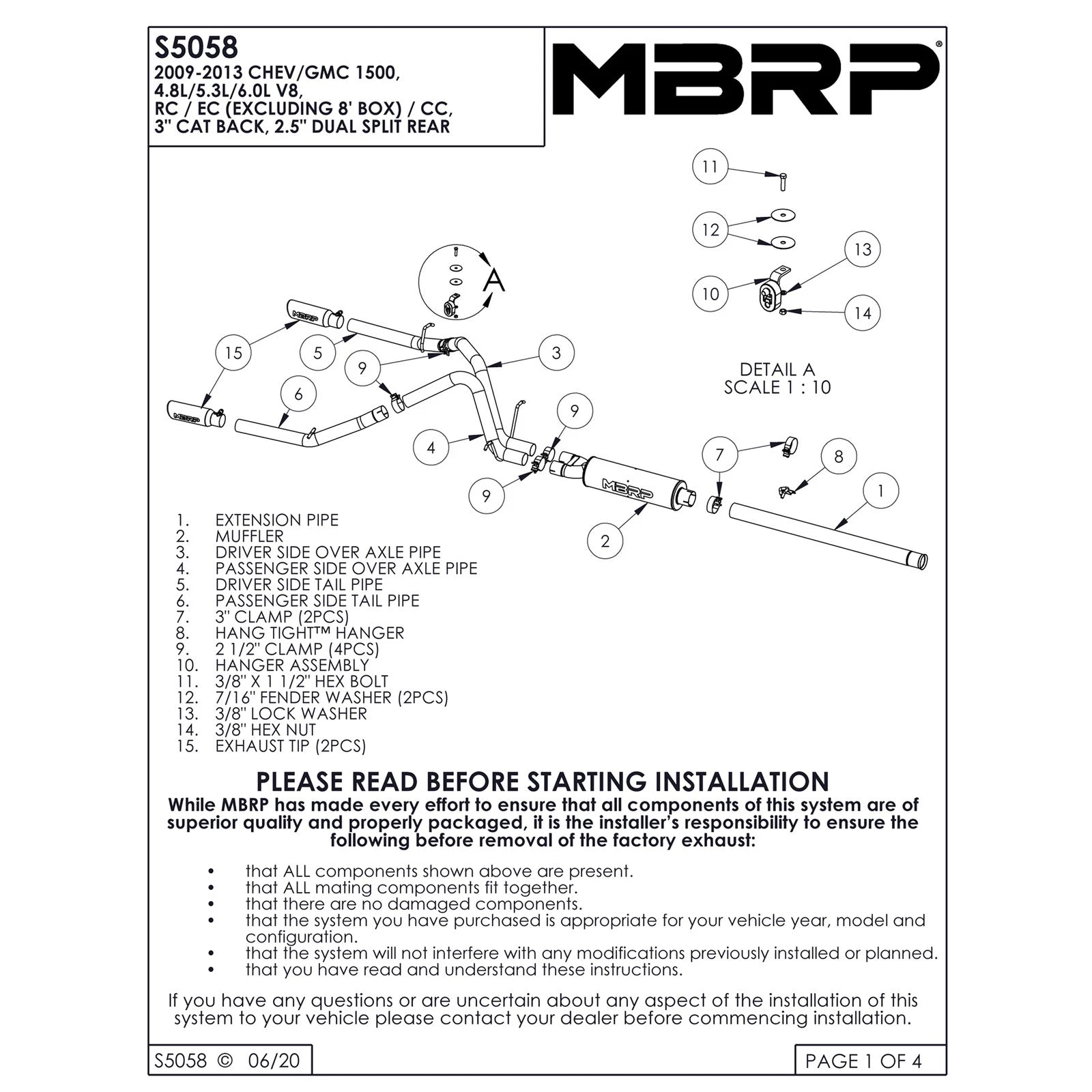 MBRP 3in. Cat-Back Dual 2.5in. Split Rear Exhaust | Chevy/GMC 1500 4.8/5.3L (09) (S5058AL)