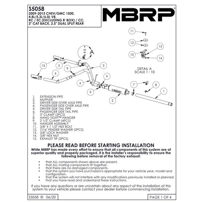 MBRP 3in. Cat-Back Dual 2.5in. Split Rear Exhaust | Chevy/GMC 1500 4.8/5.3L (09) (S5058AL)