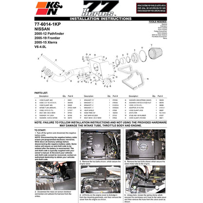 K&N 77 Series High Flow Performance Kit | Nissan Pathfinder / Xterra / Frontier (05-09) (77-6014-1KP)