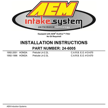 AEM 92-01 Honda Prelude Si VTEC Dual Chamber Intake | Honda Prelude (92-01) (24-6005C)