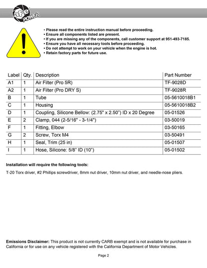 aFe Takeda Stage-2 AIS w/ Pro 5R Media Intake | Toyota C-HR L4-2.0L (17-20) (56-10018R)