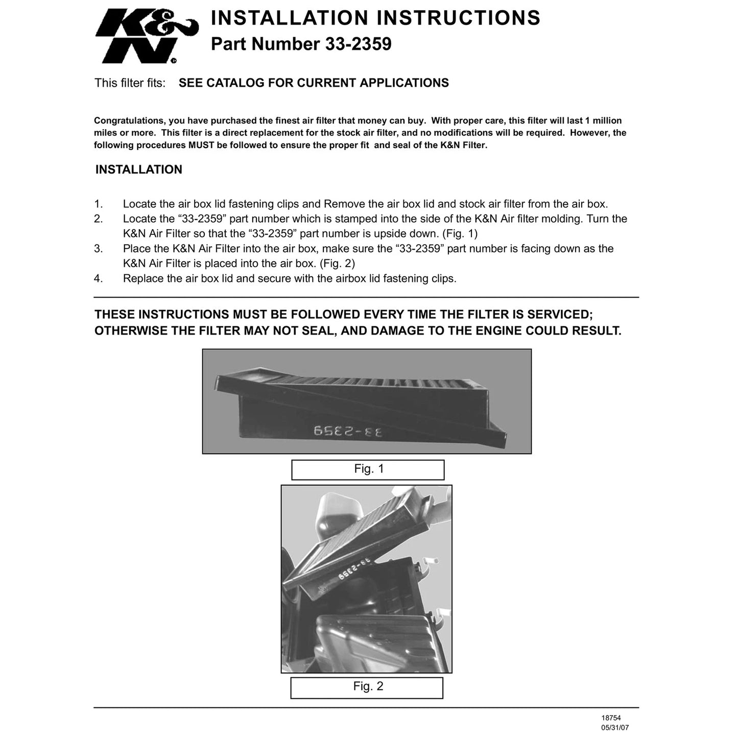K&N Engineering Drop In Air Filter: Honda Fit 2007 - 2008 1.5L L4