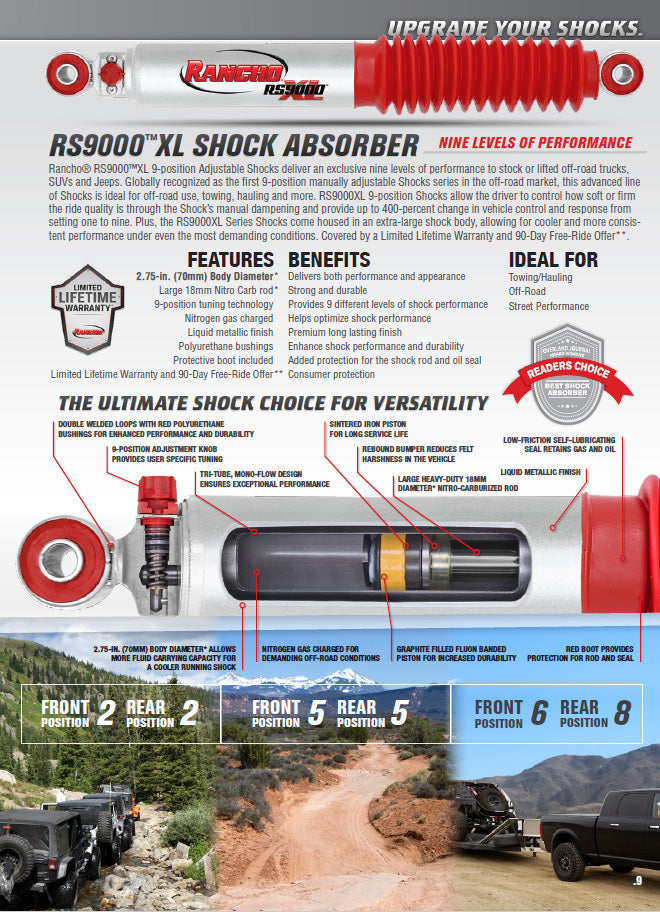 Rancho RS9000XL Adjustable Shocks Rear Pair - 2003-2022 Toyota 4Runner 4WD RWD