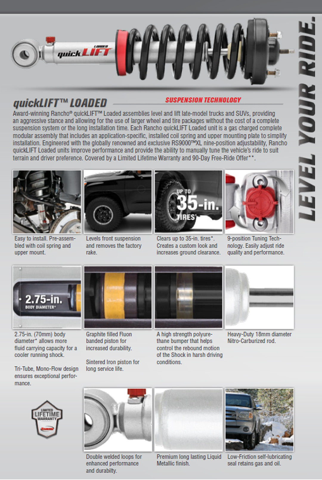 Rancho Quicklift Leveling Strut + Rear RS5000x Gas Shocks Set w/2" lift - 2007-2013 GMC Sierra 1500 RWD