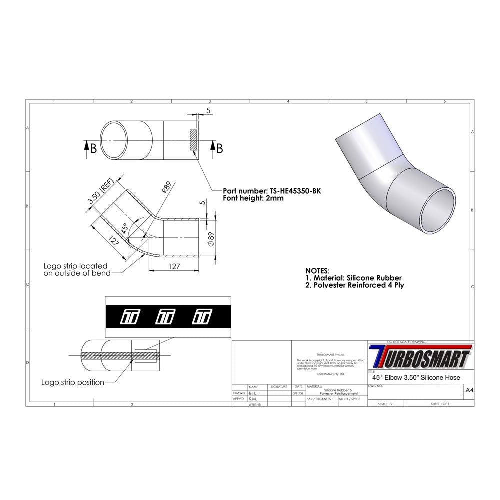 Turbosmart 45deg Elbow 3.50" (TS-HE45350)