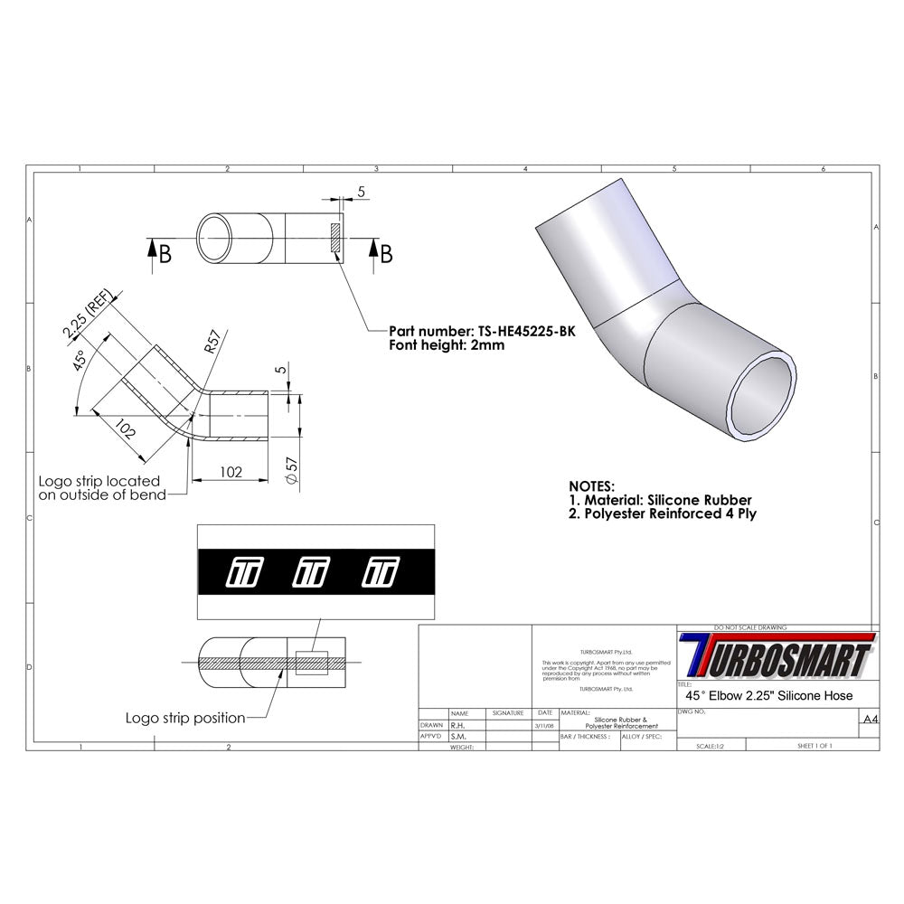 Turbosmart 45deg Elbow 2.25" (TS-HE45225)