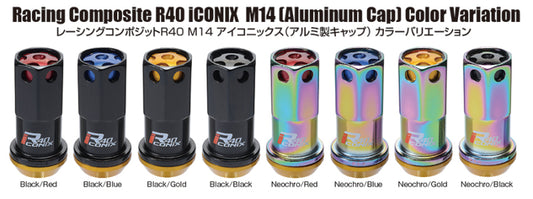 Project Kics R40 Lug Nuts Neochrome with Black Cap 14X1.50 (16+4 Locks)
