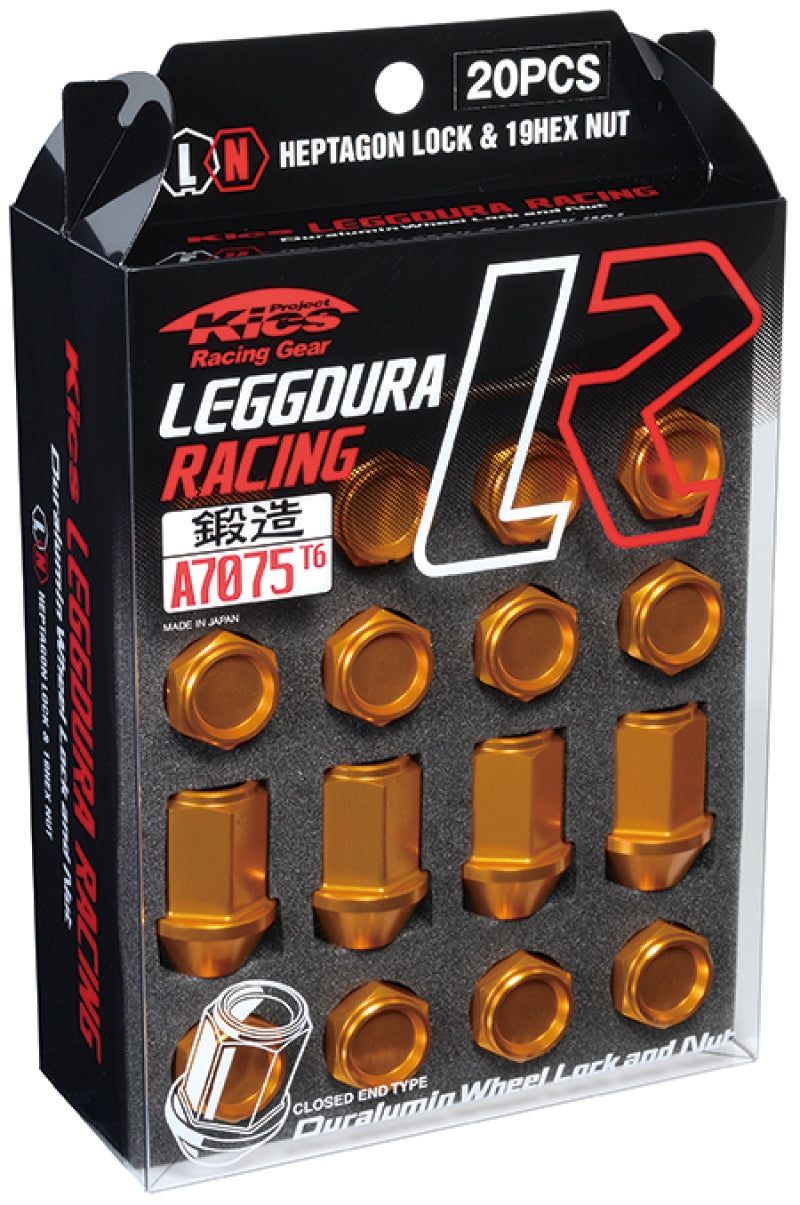 Project Kics 12x1.50 Leggdura Racing Lug Nuts - Yellow Gold w/Laser Logo (20 Pcs)