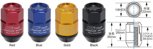 Project Kics Leggdura Racing Shell Type Lug Nuts 35mm Closed-End 12X1.5 Red (16+4 Locks)