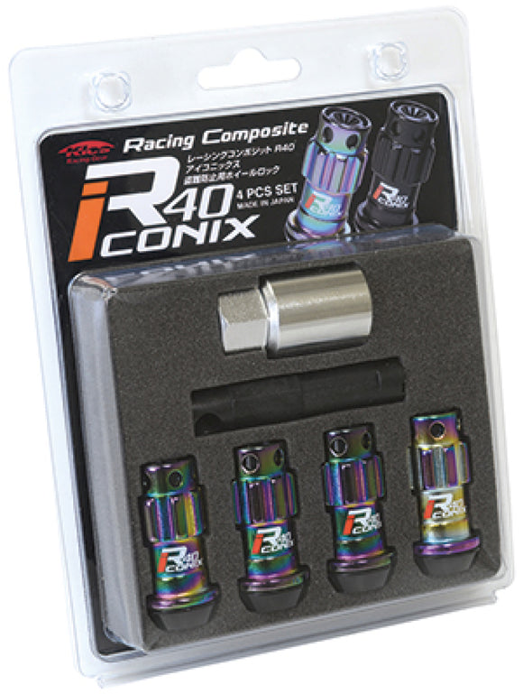 Project Kics 12X1.50 R40 Iconix Neochrome Lug Nut Lock Set 4 WheelFlip
